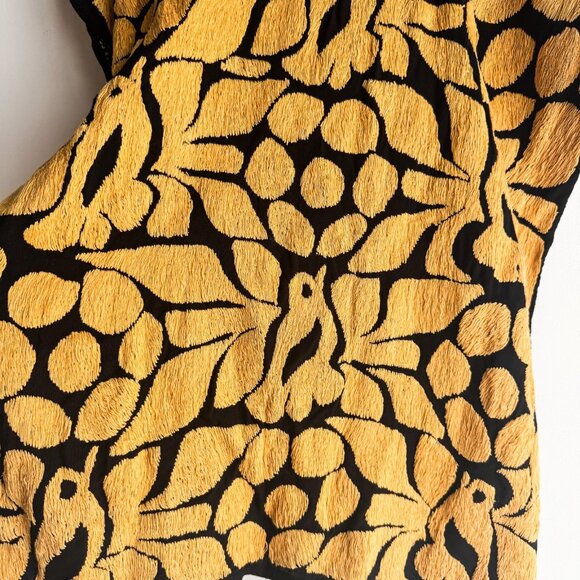 Vintage Fully Embroidered Black Mustard Green Summer Boho Top S - Picture 2 of 5